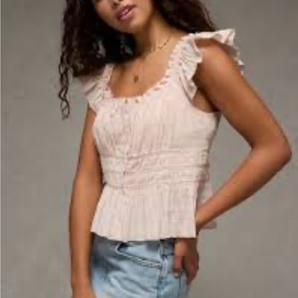 American Eagle Pink Sleeveless Ruffled Blouse